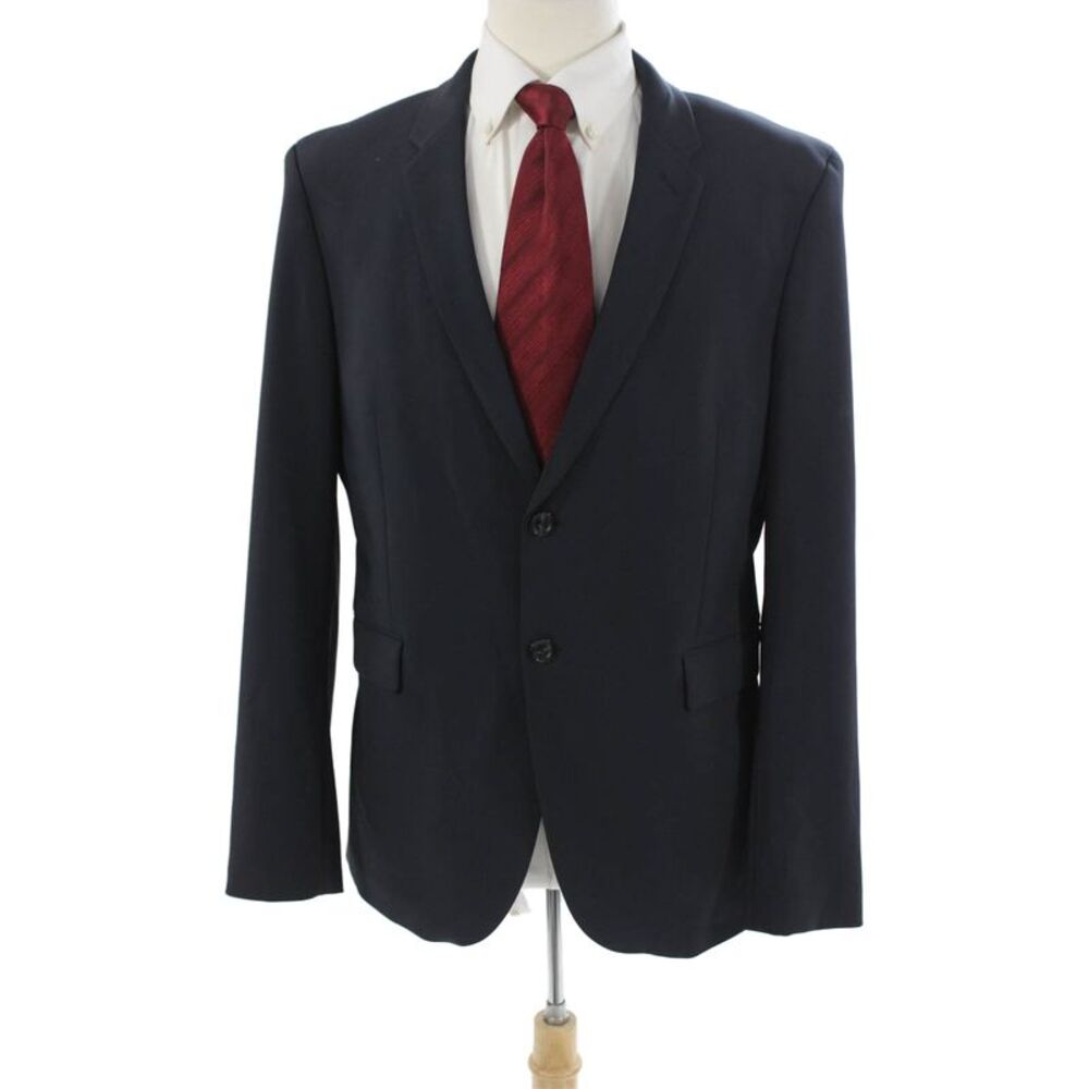 Zara Mens Dark Blue Suit Jacket Button Long Sleeve Cotton Blend Size 42